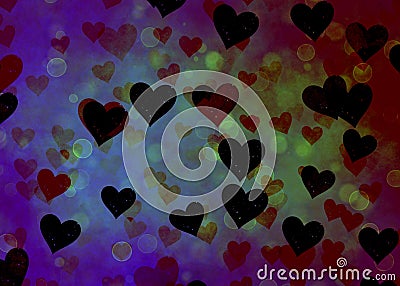 Abstract violet blue background background with dark hearts Stock Photo