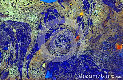 Abstract violet blue and gold marble texture, acrylics art Stock Photo