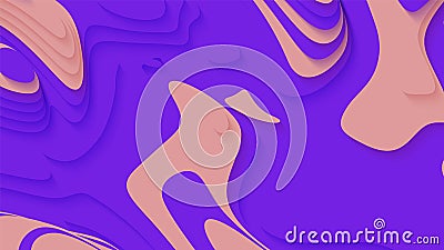 Abstract violet paper cut terrain. Paper sclices with soft shadow form 3d hills. Minimalistic design. Vector Vector Illustration