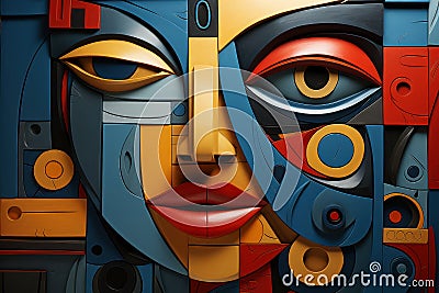 An abstract representation of a face with a striking geometric composition. AI generation Stock Photo