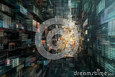 Abstract Visualization of Data Clusters and Information Flow in a Dynamic Space Stock Photo