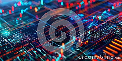 Abstract Visualization of Data Streams, Dynamic Charts and Graphs Illuminate Complex Information Systems, Represent Stock Photo