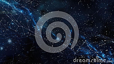 Dive into the interconnected cosmos using blue lines, nodes, and space elements. AIG53M Stock Photo