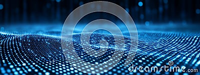 Abstract Visualization of Digital Waves with Glowing Blue Data Points, computer digital screen background Stock Photo