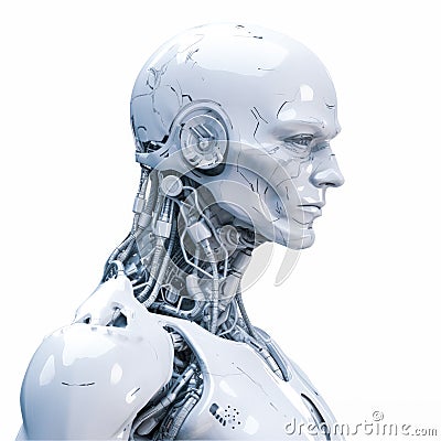 Abstract visualization of robot-cyborg isolated on white background Stock Photo