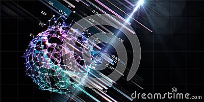 Abstract visualization spherical algorithm analysis data with blurred lines and lens effects. AI. Future technology concept for Stock Photo