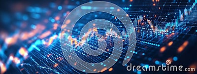 Abstract Visualization of Tech Stock Market Data with Blue and Orange Trends, computer digital screen background, computer digital Stock Photo