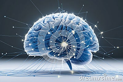 Abstract visualization of thought processes in the brain: vibrant neural networks and ideas that represent creativity and Stock Photo