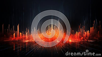 Abstract visualizer with cascading lines and shapes reacting to audio input Stock Photo