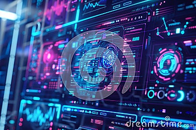 Abstract visualizing futuristic technology and cybersecurity solutions with graphs, sensors data Stock Photo