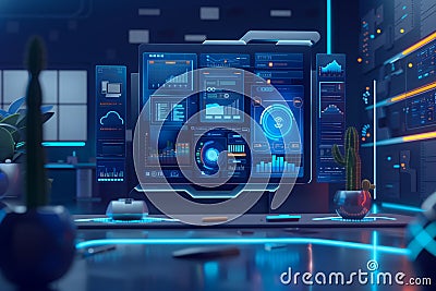 Abstract visualizing futuristic technology and cybersecurity solutions with graphs, sensors data Stock Photo