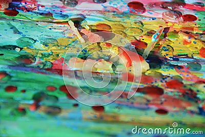 Abstract waxy painting background in green yellow colors Stock Photo