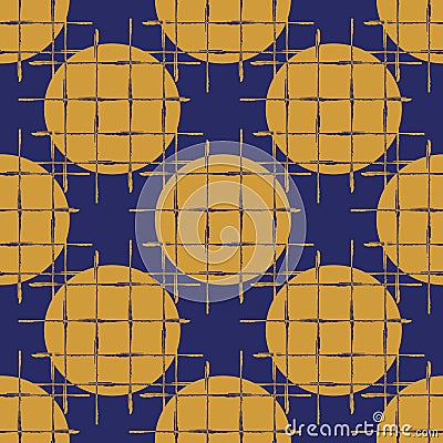 Abstract waffle textured circle vector seamless pattern background. Brush stroke style grunge weave effect backdrop Vector Illustration