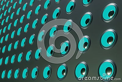 Abstract Wall of Neon Glowing concert sound speaker Guitar amps 3D rendering Stock Photo