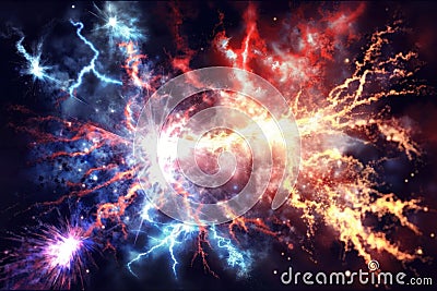 abstract wallpaper fire and lightning storm explosions fractal styled, digital art, generative ai Stock Photo