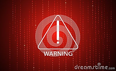 Abstract, warning, and warning triangle symbols Binary red background. Hack warning concept. cyber security Data hacking, theft Vector Illustration