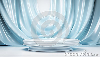 Abstract water platform with waving curtains realistic pastel mock up for product promotion Stock Photo