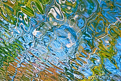 Beautiful abstract water reflection in blue, yellow and green colors. Stock Photo