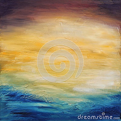 Abstract water sunset. Oil painting on canvas. Stock Photo