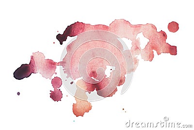 Abstract watercolor aquarelle hand drawn blot colorful red paint splatter stain. Stock Photo