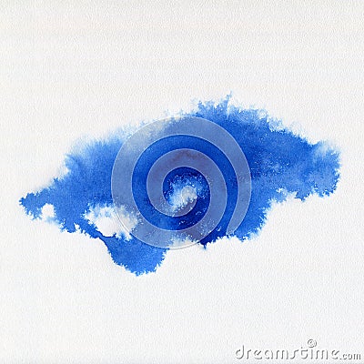 Abstract watercolor aquarelle hand drawn blue art paint blot on white background. Stock Photo