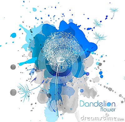 Abstract Watercolor art hand paint background with flower dandelion Vector Illustration