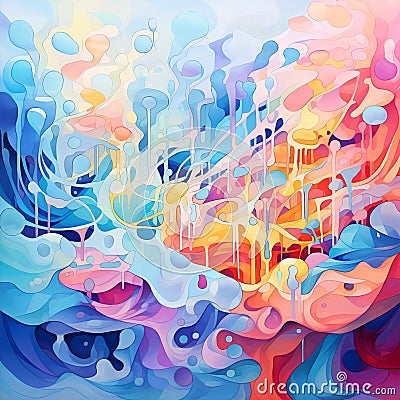 Abstract Watercolor Art: Surreal Reflective Symphony Stock Photo