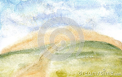 Abstract watercolor landscape background with clouds, roud, field Stock Photo