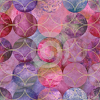 Abstract watercolor background with colorful color circles. Watercolor hand drawn seamless pattern Stock Photo