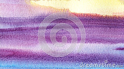 Abstract watercolor background. Flowing gradient lines of blue, yellow, pink, and violet flowers. Pastel evening colors. Bright Cartoon Illustration