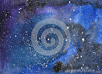 Abstract space watercolor background, Watercolor galaxy painting. Cartoon Illustration