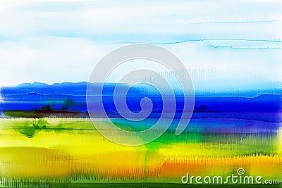 Abstract watercolor background. Semi- abstract watercolor painting landscape Stock Photo