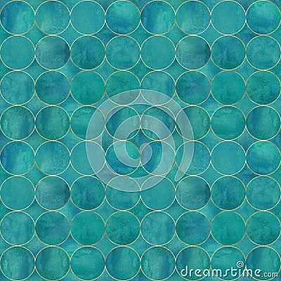 Abstract watercolor background with turquoise color circles Stock Photo