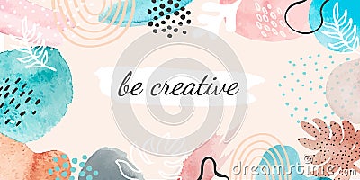 Abstract watercolor banner. Creative poster for motivation or art school with brush paint stain, splash and texture Vector Illustration