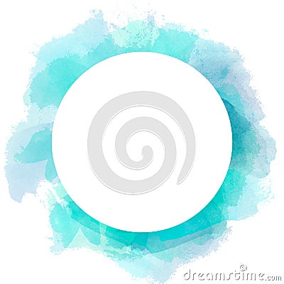 Abstract watercolor circle background in blue and green color. Brush stroke illustration with circle white copy space Cartoon Illustration