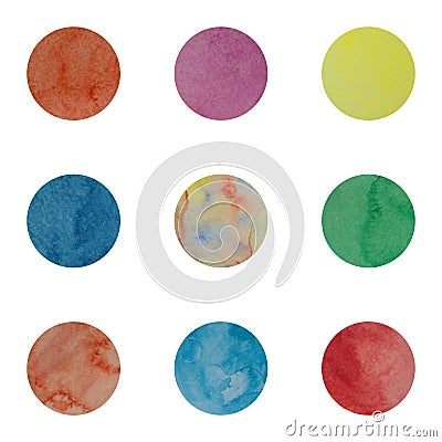 Abstract watercolor circles collection for design drawn by hand Stock Photo
