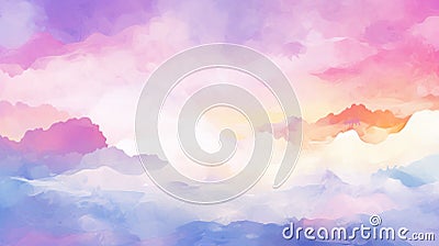 Abstract Watercolor Clouds: Pastel-colored Landscapes And Dreamlike Horizons Cartoon Illustration