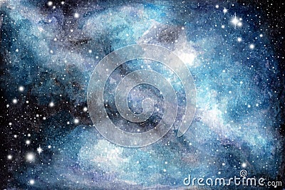 Abstract watercolor galaxy sky background, Cosmic texture. Night sky. Universe filled with stars. Stock Photo