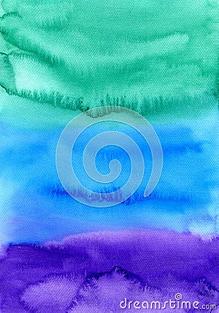 Abstract watercolor hand painted background. Colorful texture in green, blue and purple colors. Stock Photo