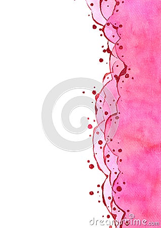 Abstract watercolor hand painting illustration. Bright pink wavy background. Cartoon Illustration