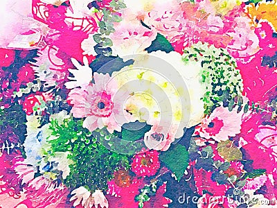 Abstract watercolor illustration of flower bouquets Cartoon Illustration