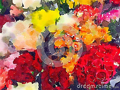 Abstract watercolor illustration of flower bouquets Cartoon Illustration