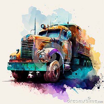 Abstract, watercolor, illustrations, ink painting, bicycles, motorcycles, cars, pickup trucks, trucks, trucks, trains, gold Cartoon Illustration