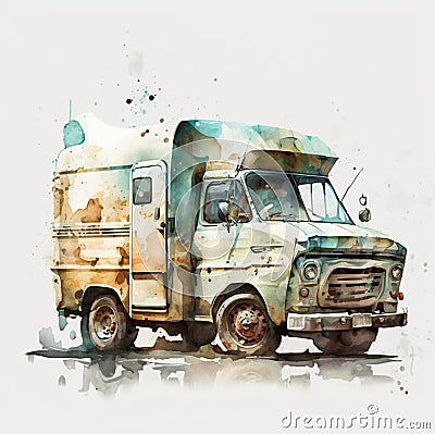 Abstract, watercolor, illustrations, ink painting, bicycles, motorcycles, cars, pickup trucks, trucks, trucks, trains, gold Cartoon Illustration