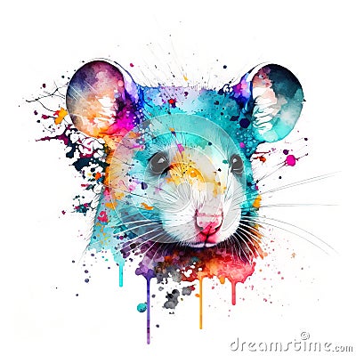 Watercolor image of a mouse created with Generative AI technology Stock Photo