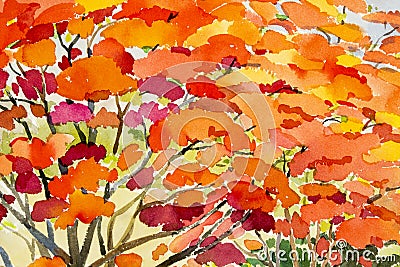 Abstract watercolor landscape original painting red color of peacock flowers Stock Photo
