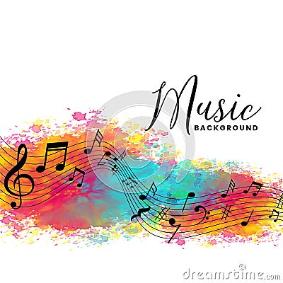 Abstract watercolor music background with notes symbols Vector Illustration