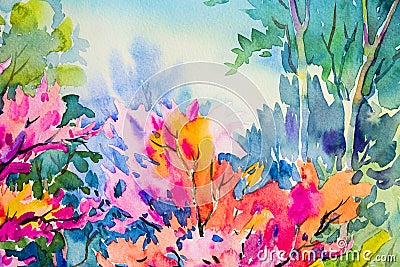 Abstract watercolor original painting colorful of beauty flowers. Stock Photo