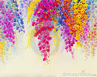 Abstract watercolor original painting colorful of orchid flowers Stock Photo