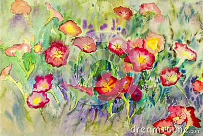 Abstract watercolor original painting colorful of petunia flower Stock Photo